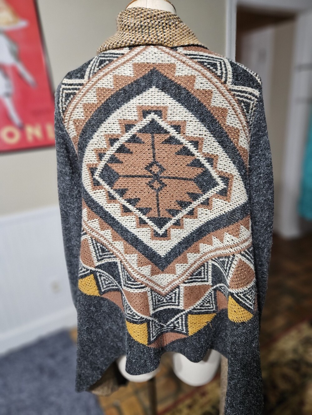 Gray Aztec Boho Cardigan Medium Large